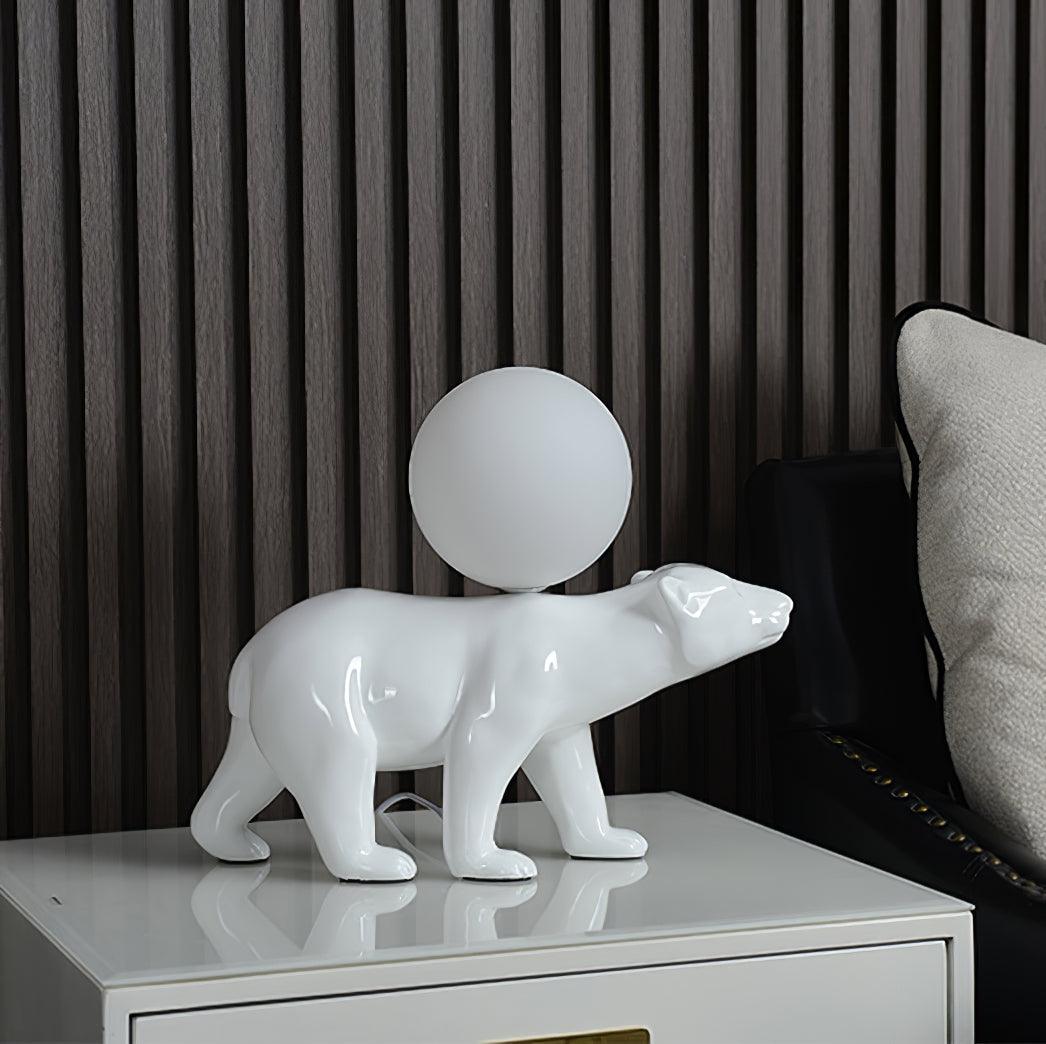 Modern Resin Polar Bear Table Lamp with Glass Globe for Bedroom and Nursery Lighting