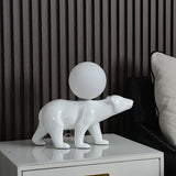 Modern Resin Polar Bear Table Lamp with Glass Globe for Bedroom and Nursery Lighting