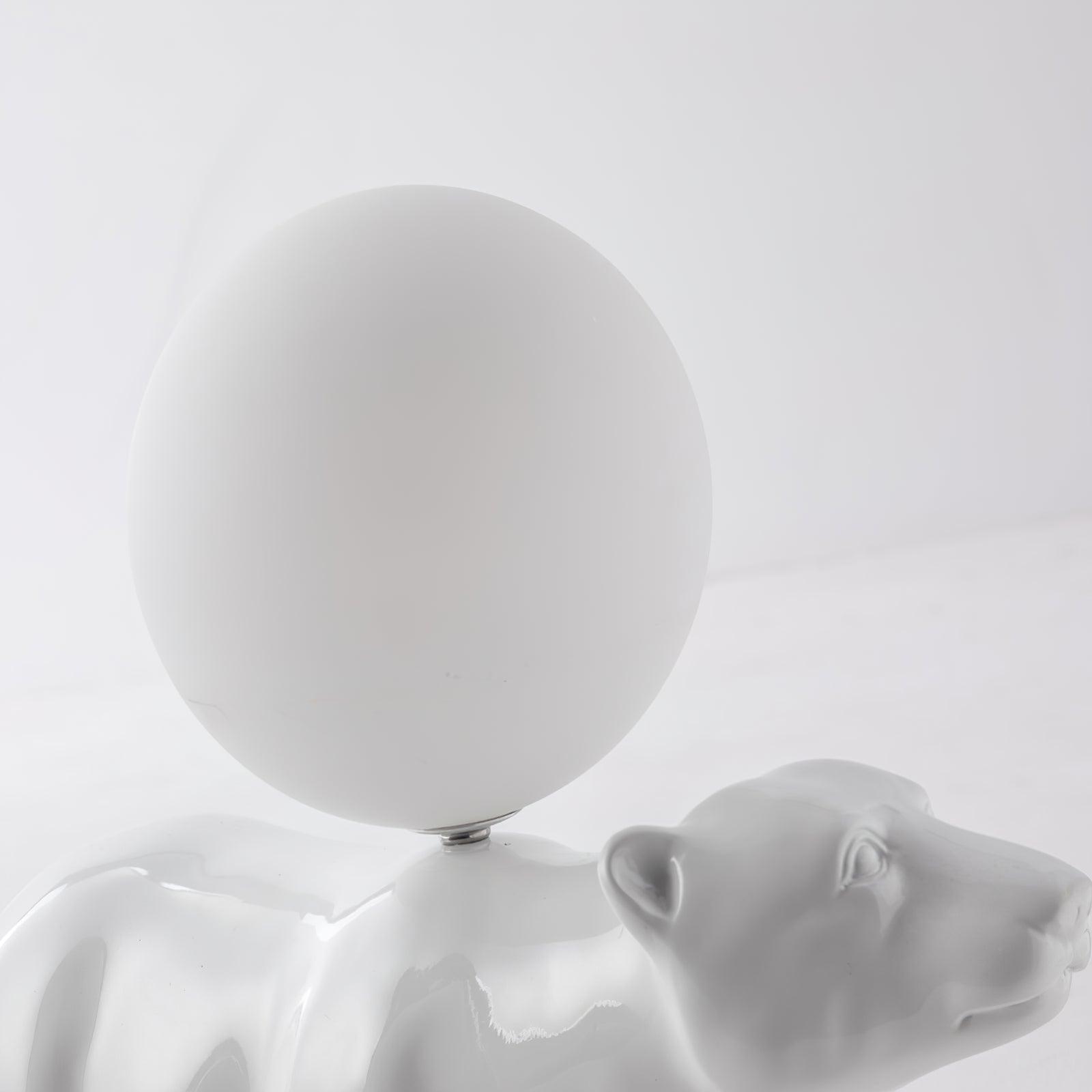 Modern Resin Polar Bear Table Lamp with Glass Globe for Bedroom and Nursery Lighting