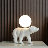 Modern Resin Polar Bear Table Lamp with Glass Globe for Bedroom and Nursery Lighting