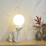 Modern Resin Polar Bear Table Lamp with Glass Globe for Bedroom and Nursery Lighting