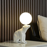Modern Resin Polar Bear Table Lamp with Glass Globe for Bedroom and Nursery Lighting
