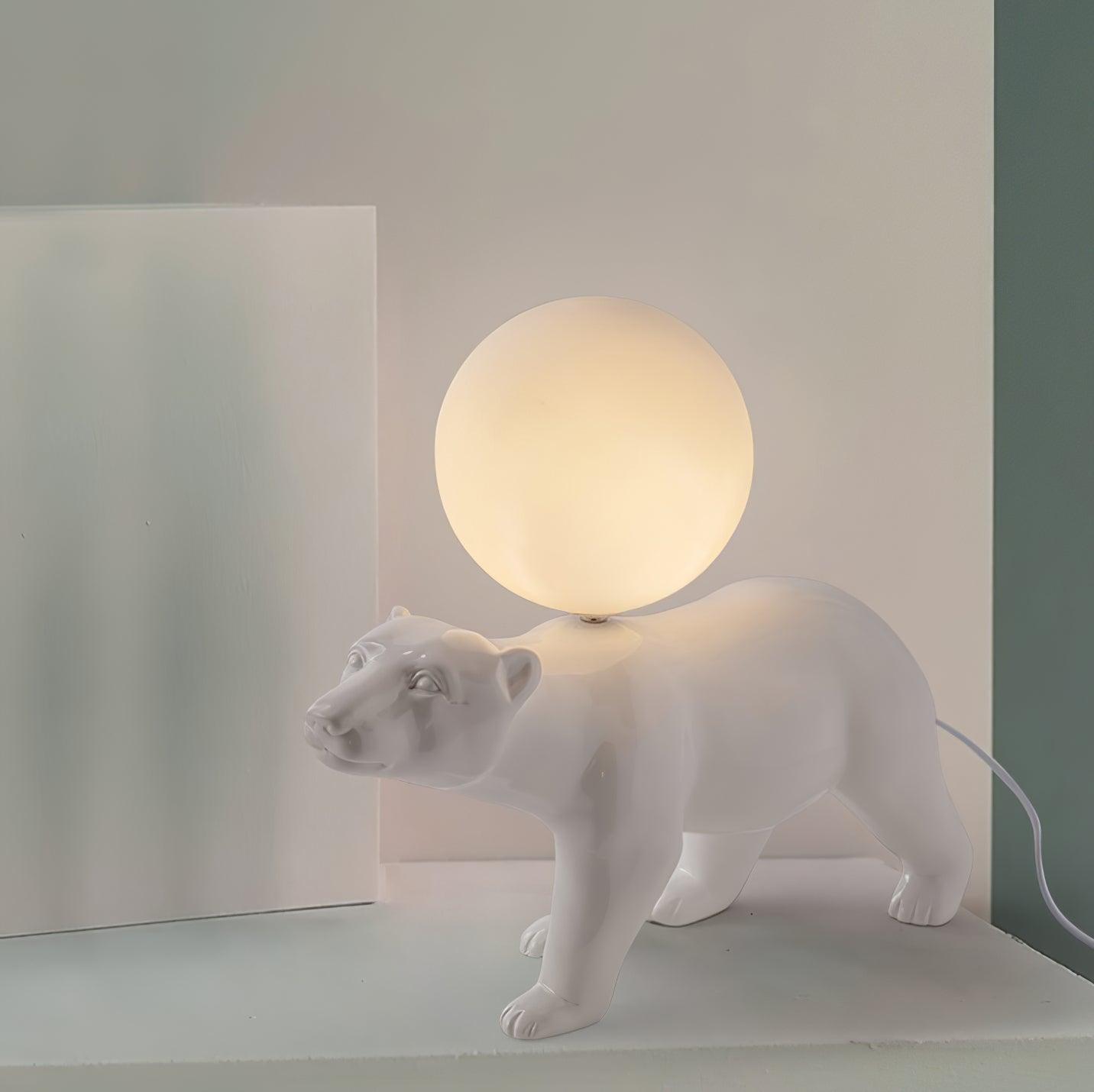 Modern Resin Polar Bear Table Lamp with Glass Globe for Bedroom and Nursery Lighting