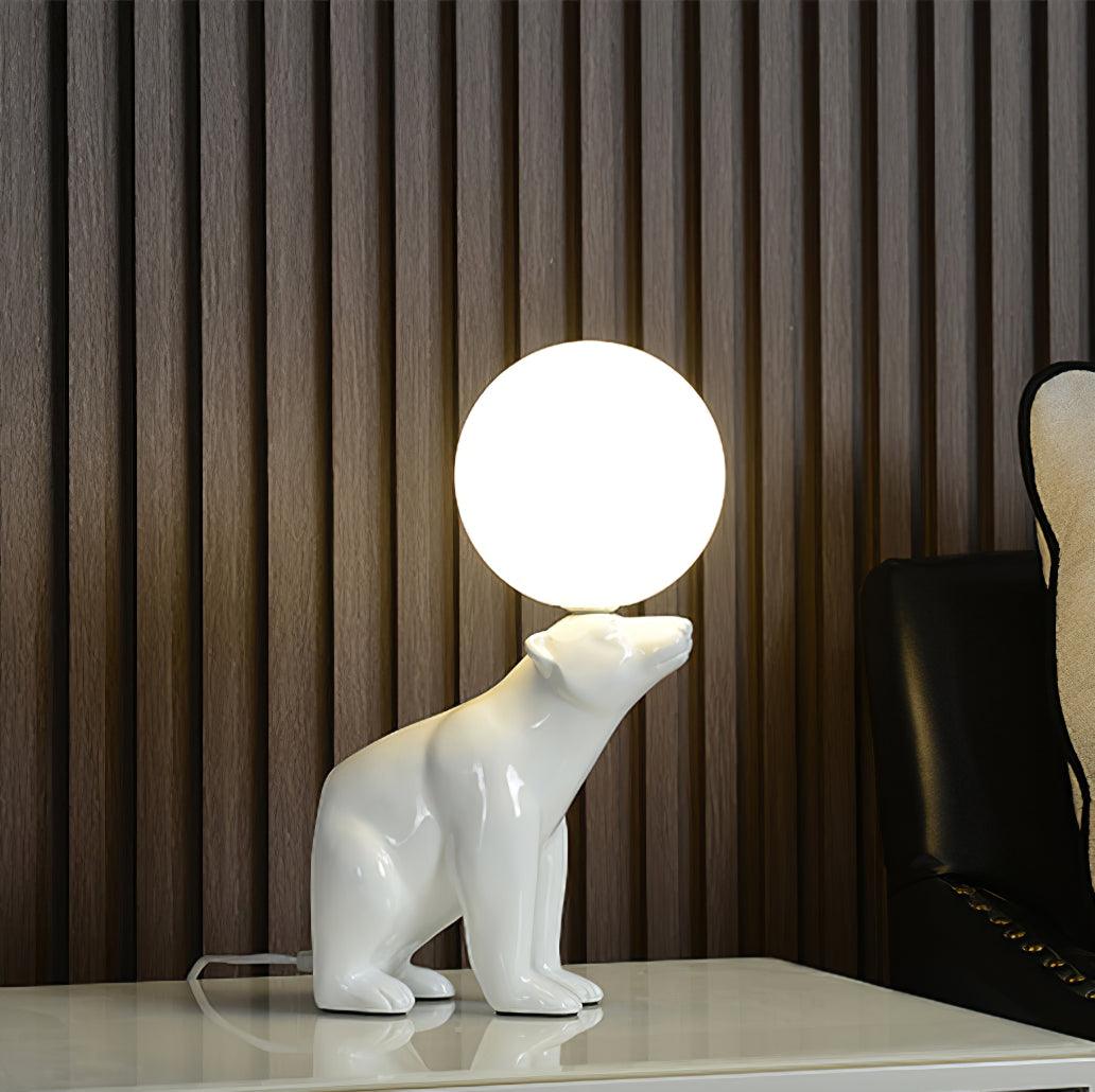 Modern Resin Polar Bear Table Lamp with Glass Globe for Bedroom and Nursery Lighting