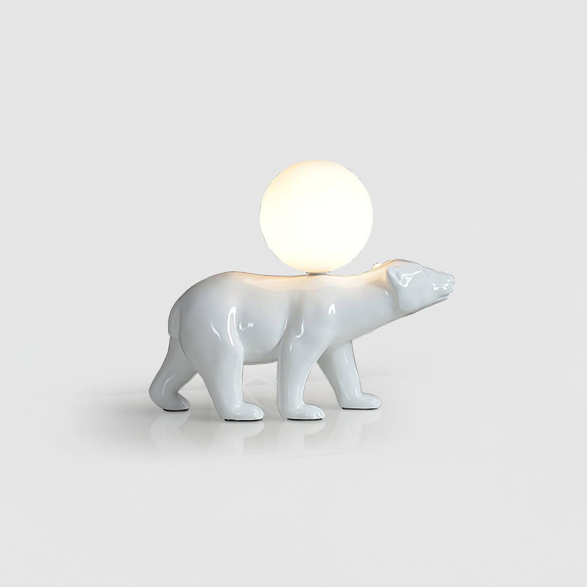 Modern Resin Polar Bear Table Lamp with Glass Globe for Bedroom and Nursery Lighting