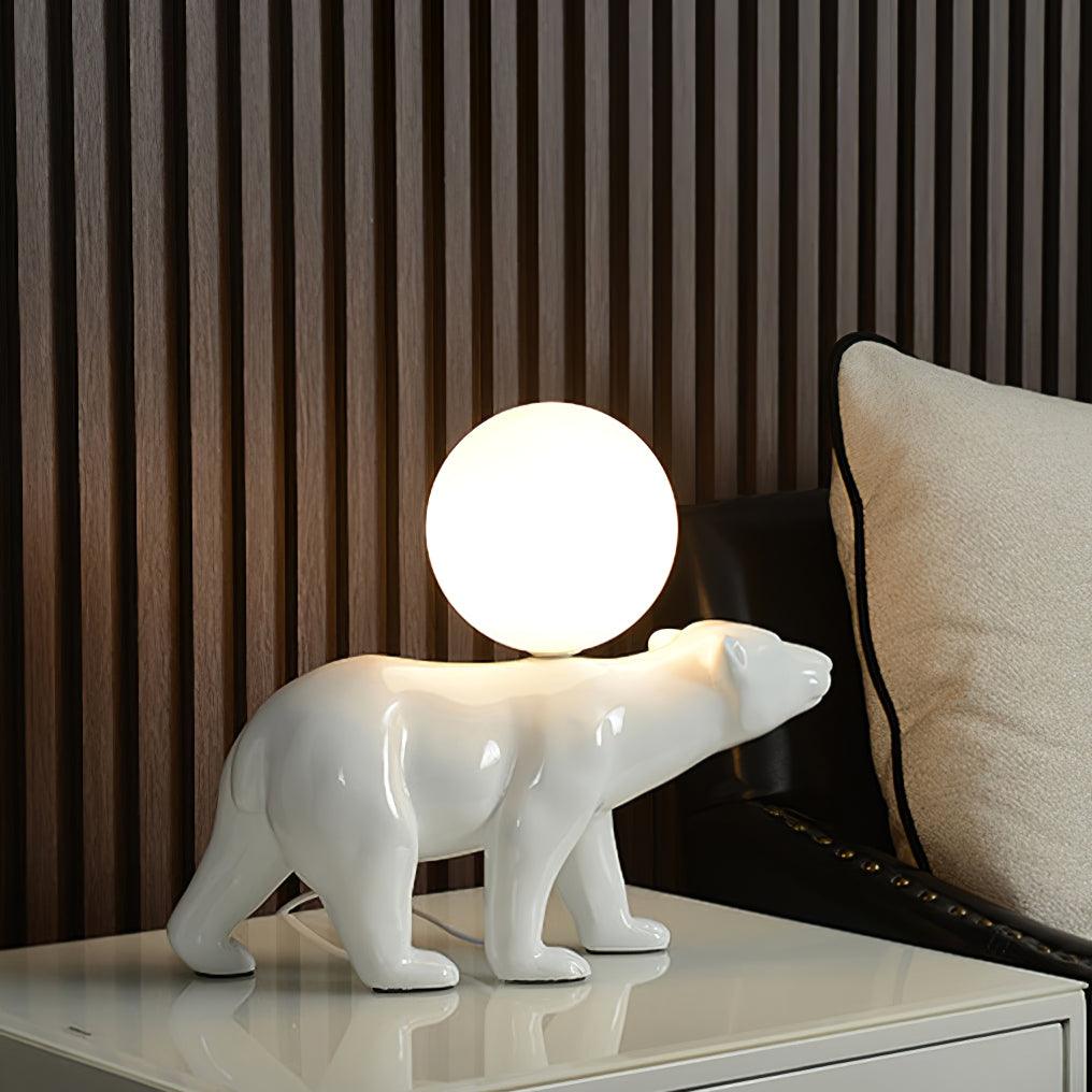 Modern Resin Polar Bear Table Lamp with Glass Globe for Bedroom and Nursery Lighting