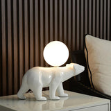 Modern Resin Polar Bear Table Lamp with Glass Globe for Bedroom and Nursery Lighting