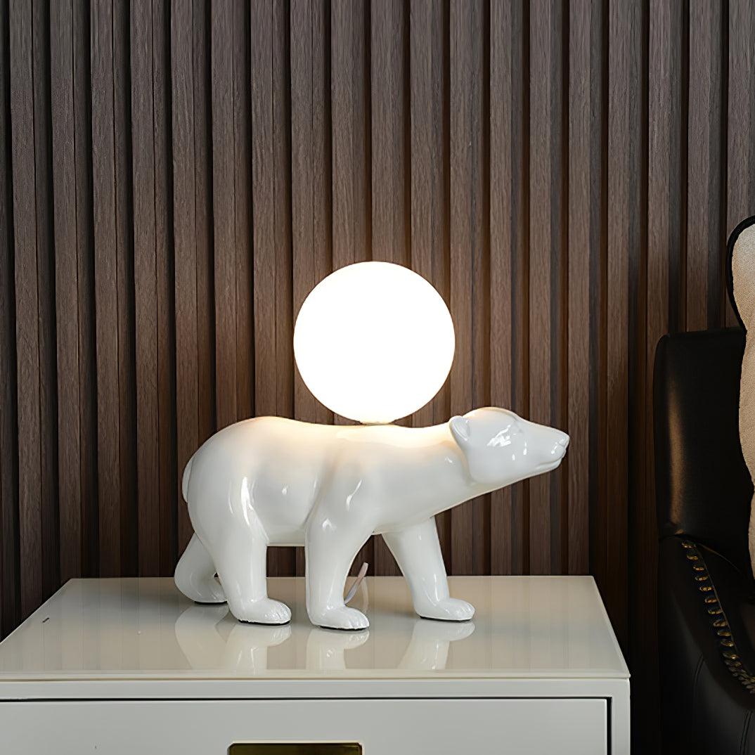 Modern Resin Polar Bear Table Lamp with Glass Globe for Bedroom and Nursery Lighting