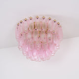 Pink Murano Glass Poliedri Geometric Flush Mount Ceiling Light with Gold Finish and LED Compatibility