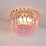 Pink Murano Glass Poliedri Geometric Flush Mount Ceiling Light with Gold Finish and LED Compatibility