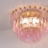 Pink Murano Glass Poliedri Geometric Flush Mount Ceiling Light with Gold Finish and LED Compatibility