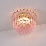 Pink Murano Glass Poliedri Geometric Flush Mount Ceiling Light with Gold Finish and LED Compatibility