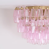 Pink Murano Glass Poliedri Geometric Flush Mount Ceiling Light with Gold Finish and LED Compatibility