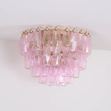 Pink Murano Glass Poliedri Geometric Flush Mount Ceiling Light with Gold Finish and LED Compatibility