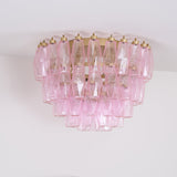 Pink Murano Glass Poliedri Geometric Flush Mount Ceiling Light with Gold Finish and LED Compatibility