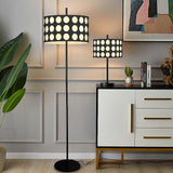 Modern Arc Floor Lamp with Black and White Polka Dot Fabric Shade for Living Room