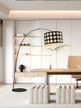 Modern Arc Floor Lamp with Black and White Polka Dot Fabric Shade for Living Room