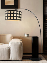 Modern Arc Floor Lamp with Black and White Polka Dot Fabric Shade for Living Room