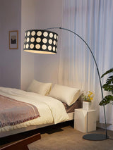 Modern Arc Floor Lamp with Black and White Polka Dot Fabric Shade for Living Room