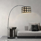 Modern Arc Floor Lamp with Black and White Polka Dot Fabric Shade for Living Room