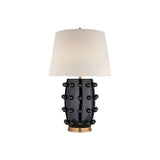 Elegant White Polka Dot Porcelain Table Lamp with Fabric Shade and Brass Base