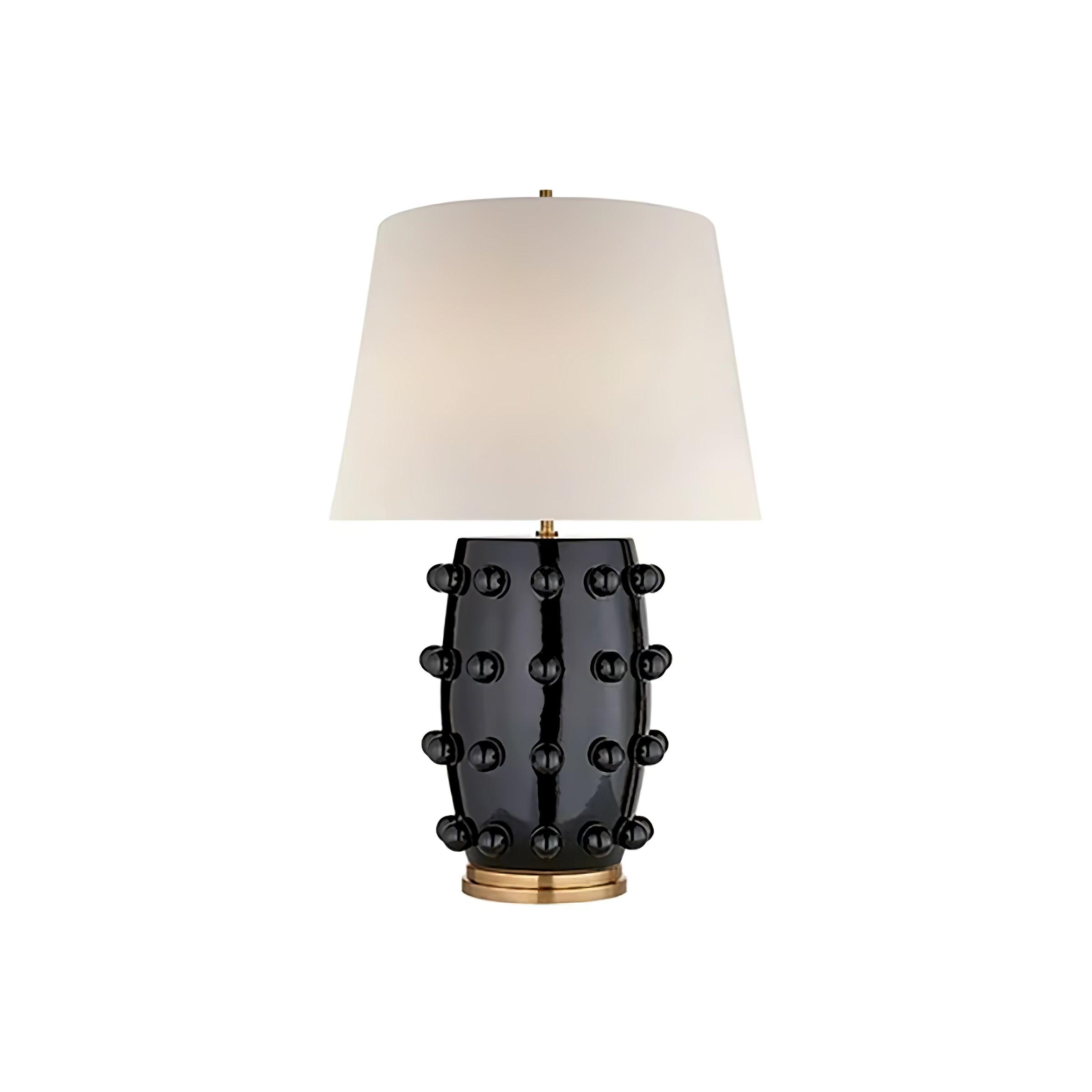 Elegant White Polka Dot Porcelain Table Lamp with Fabric Shade and Brass Base