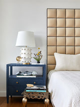 Elegant White Polka Dot Porcelain Table Lamp with Fabric Shade and Brass Base
