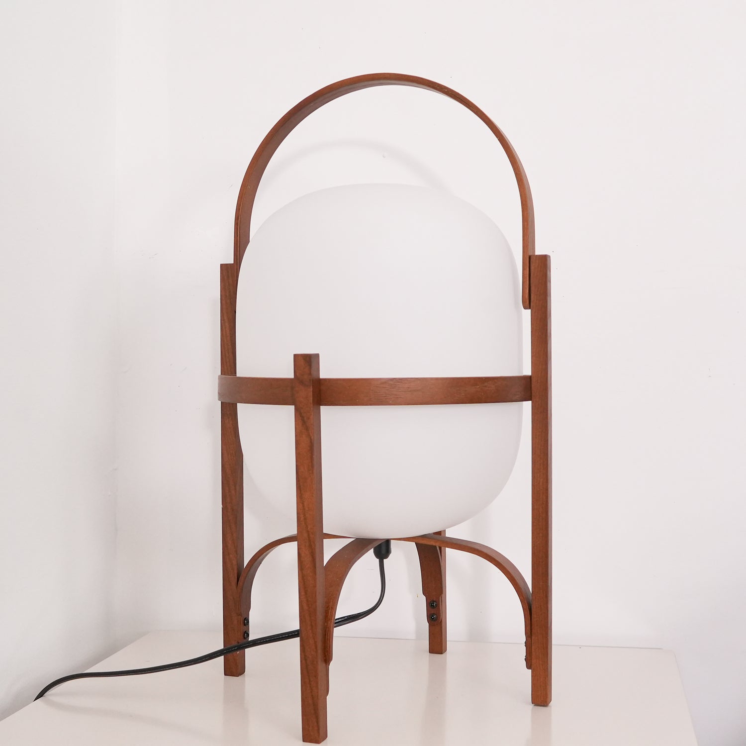 Modern Portable Glass Lantern Table Lamp with Wood Handle and Glass Shade for Ambient Lighting