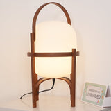 Modern Portable Glass Lantern Table Lamp with Wood Handle and Glass Shade for Ambient Lighting