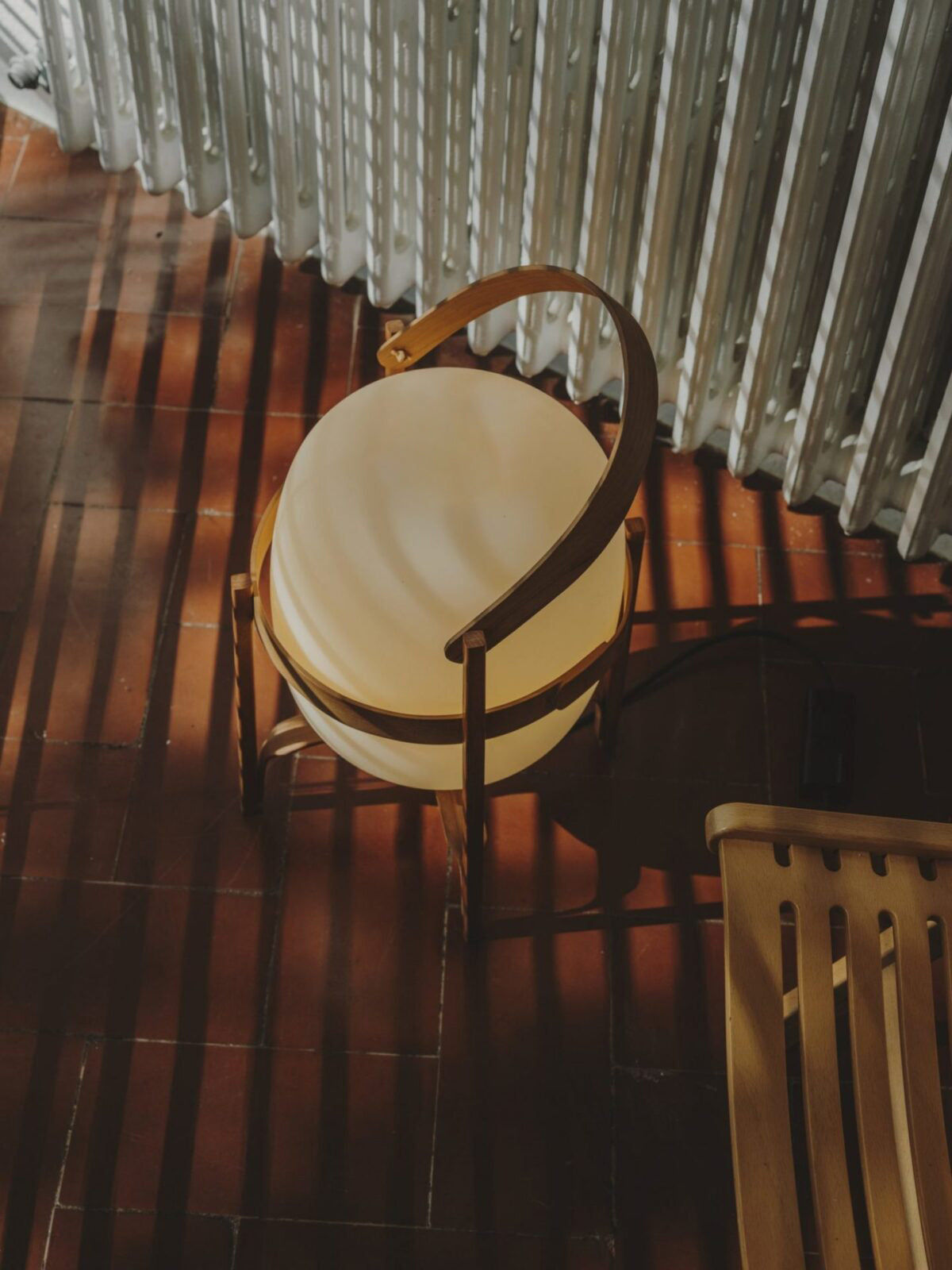 Modern Portable Glass Lantern Table Lamp with Wood Handle and Glass Shade for Ambient Lighting