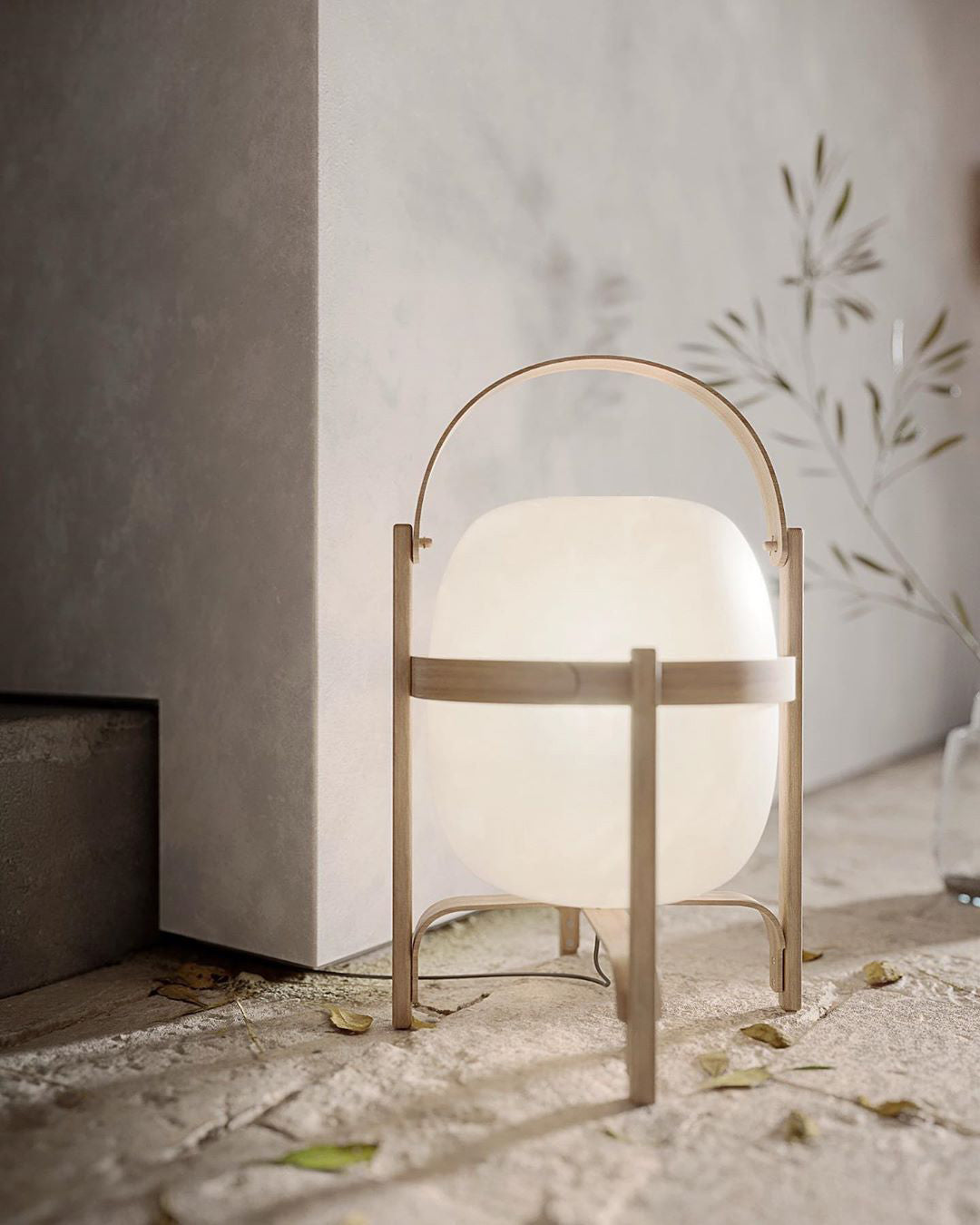Modern Portable Glass Lantern Table Lamp with Wood Handle and Glass Shade for Ambient Lighting