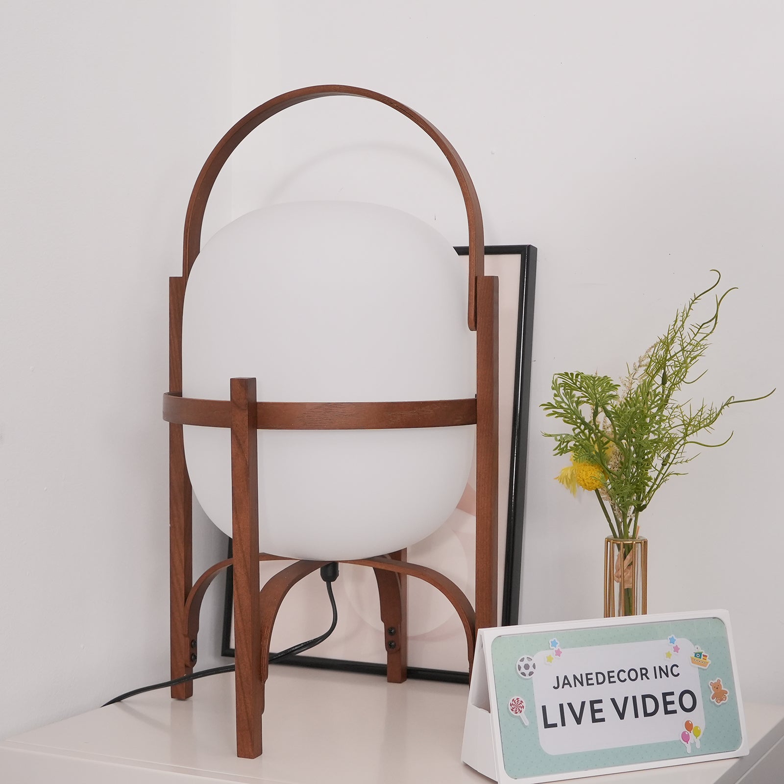 Modern Portable Glass Lantern Table Lamp with Wood Handle and Glass Shade for Ambient Lighting