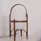 Modern Portable Glass Lantern Table Lamp with Wood Handle and Glass Shade for Ambient Lighting