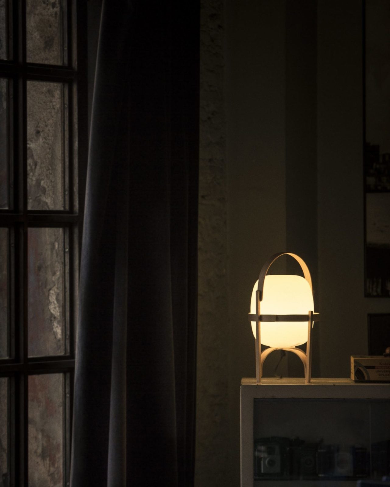 Modern Portable Glass Lantern Table Lamp with Wood Handle and Glass Shade for Ambient Lighting