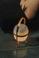 Modern Portable Glass Lantern Table Lamp with Wood Handle and Glass Shade for Ambient Lighting