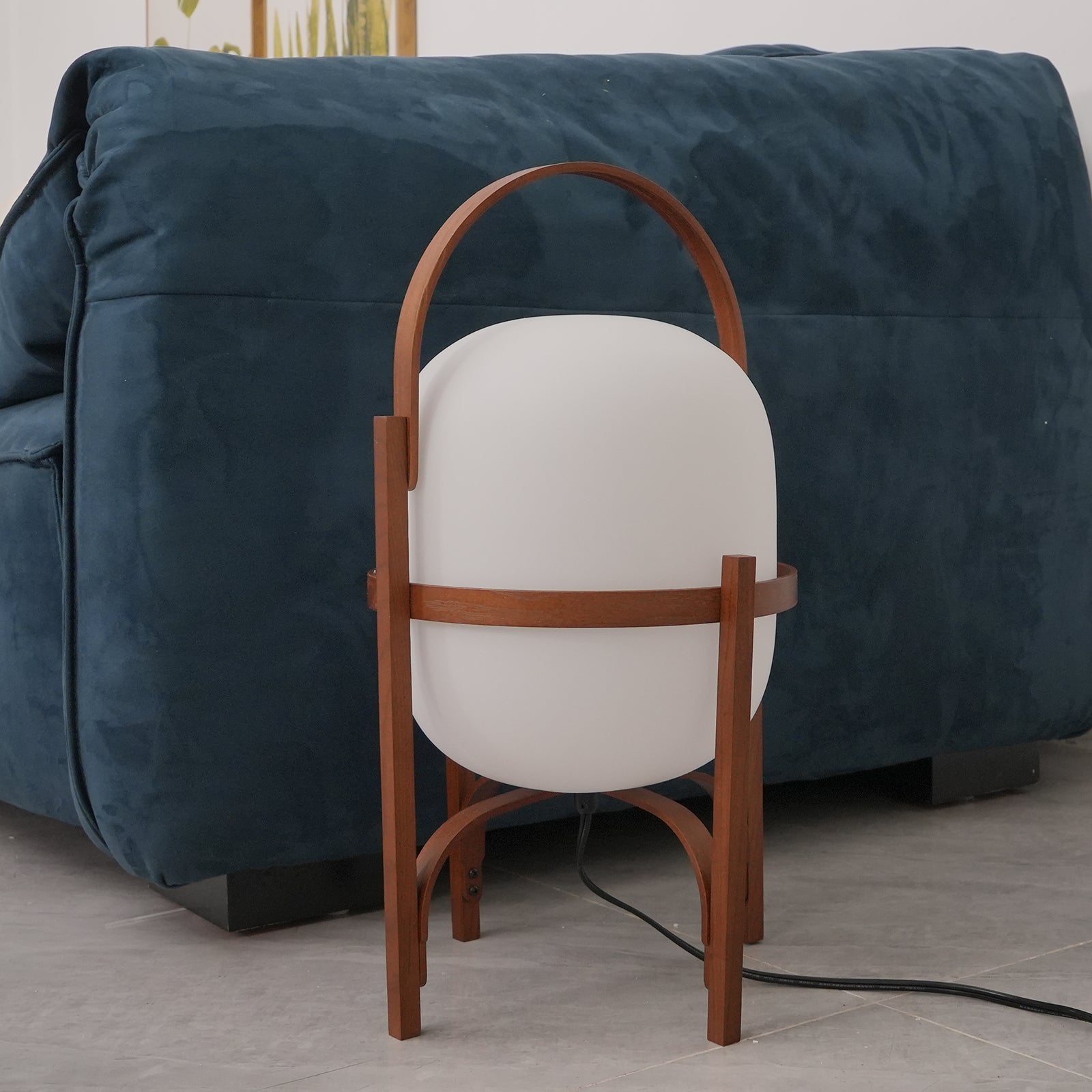 Modern Portable Glass Lantern Table Lamp with Wood Handle and Glass Shade for Ambient Lighting