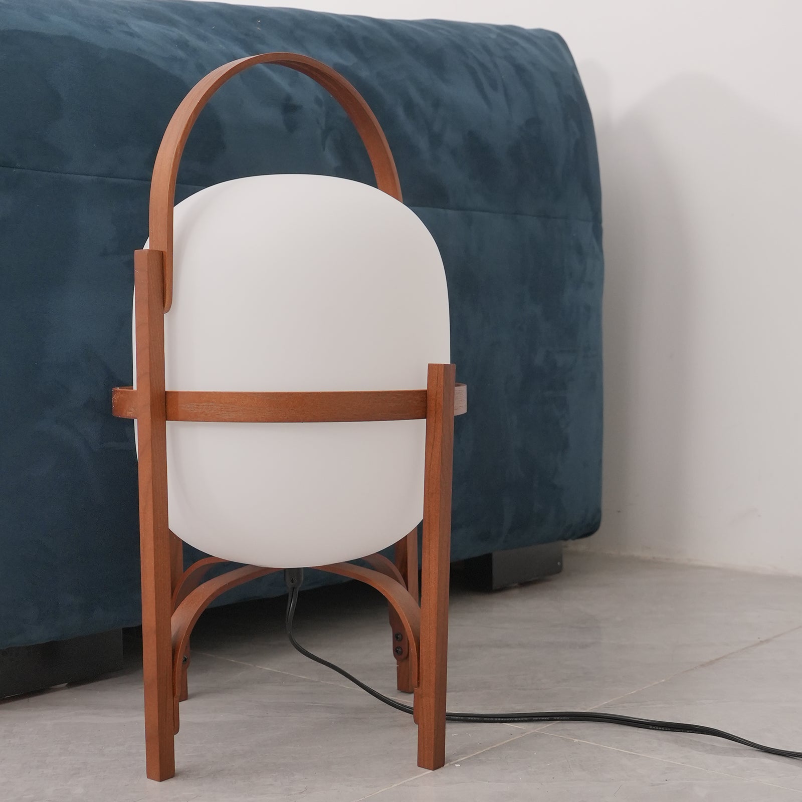 Modern Portable Glass Lantern Table Lamp with Wood Handle and Glass Shade for Ambient Lighting