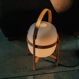 Modern Portable Glass Lantern Table Lamp with Wood Handle and Glass Shade for Ambient Lighting