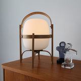 Modern Portable Glass Lantern Table Lamp with Wood Handle and Glass Shade for Ambient Lighting
