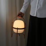 Modern Portable Glass Lantern Table Lamp with Wood Handle and Glass Shade for Ambient Lighting