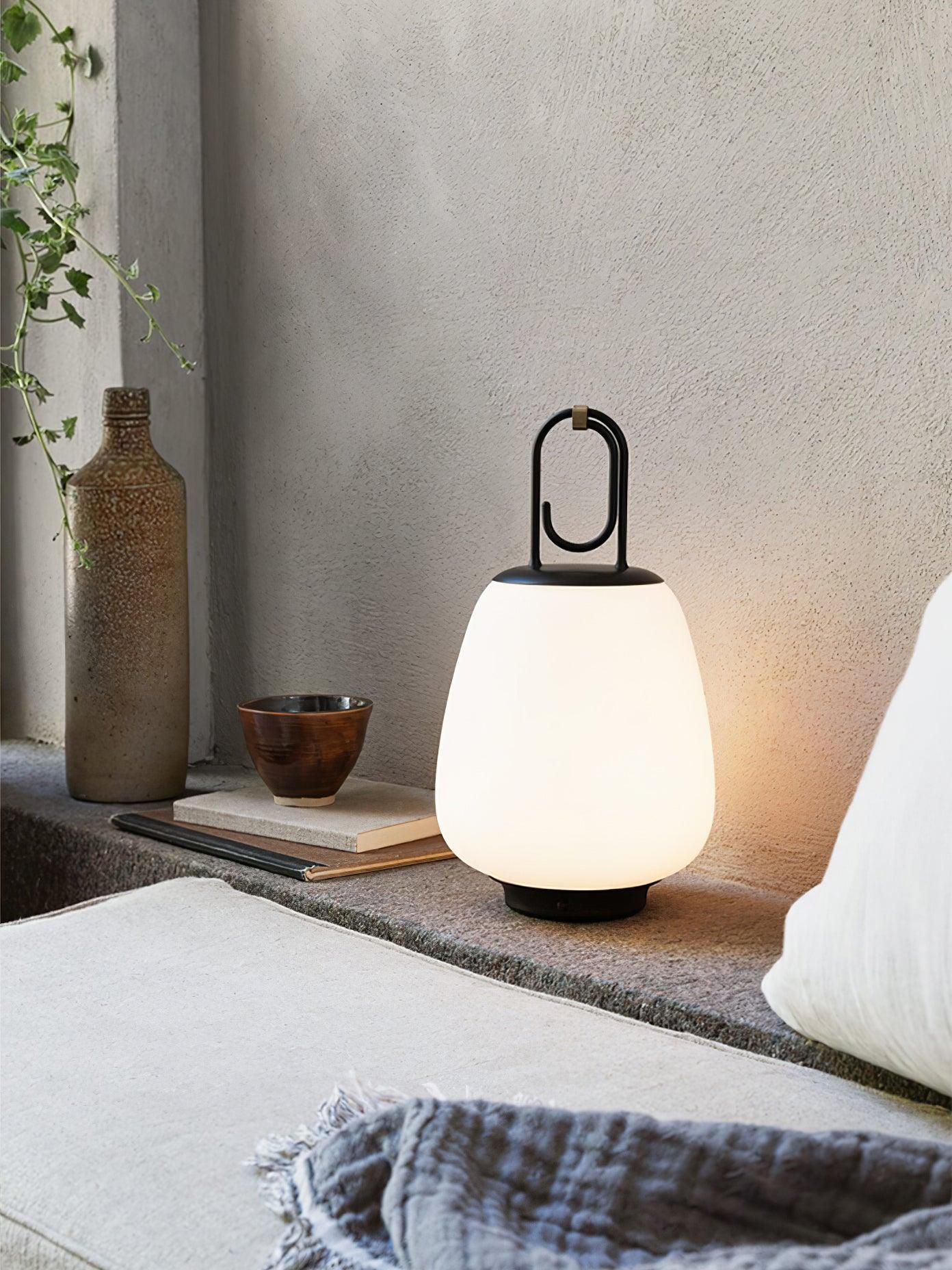 Portable Rechargeable LED Lantern Table Lamp Glass Shade Nordic Style Bedside Light