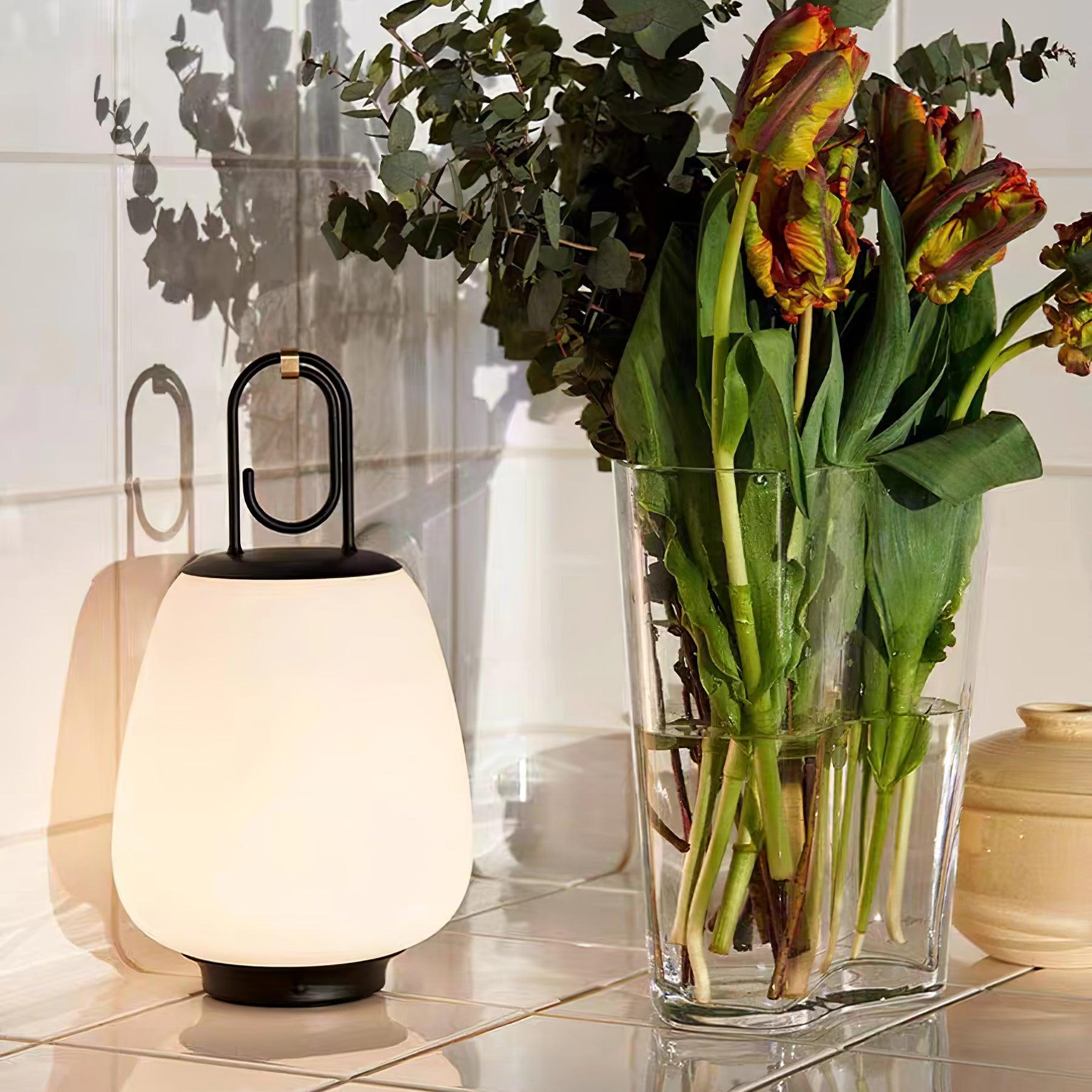 Portable Rechargeable LED Lantern Table Lamp Glass Shade Nordic Style Bedside Light