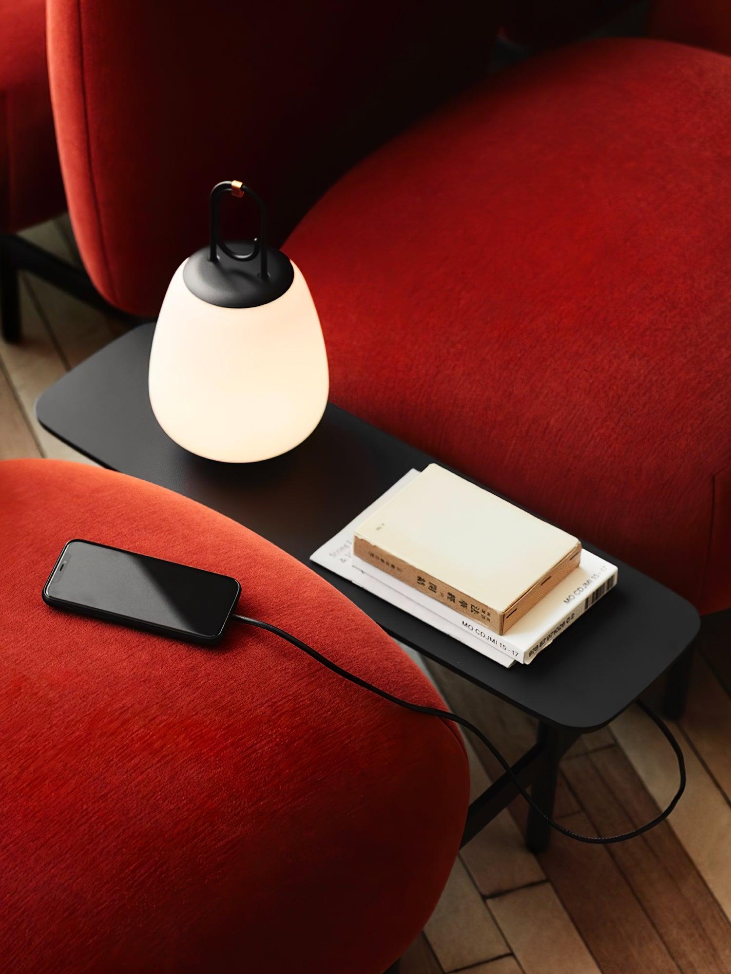 Portable Rechargeable LED Lantern Table Lamp Glass Shade Nordic Style Bedside Light
