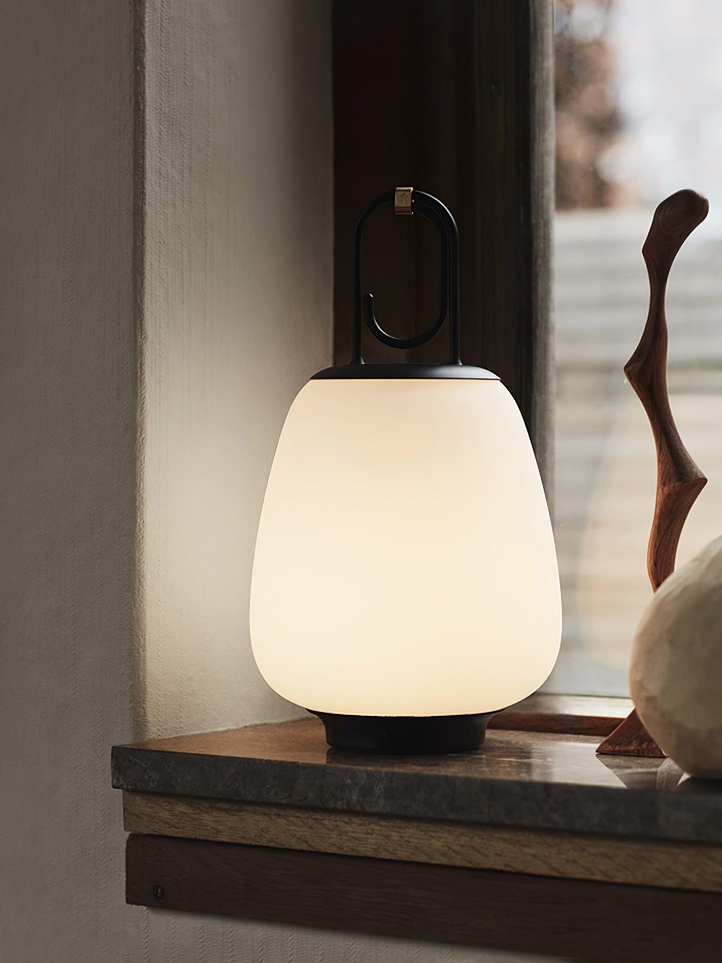 Portable Rechargeable LED Lantern Table Lamp Glass Shade Nordic Style Bedside Light