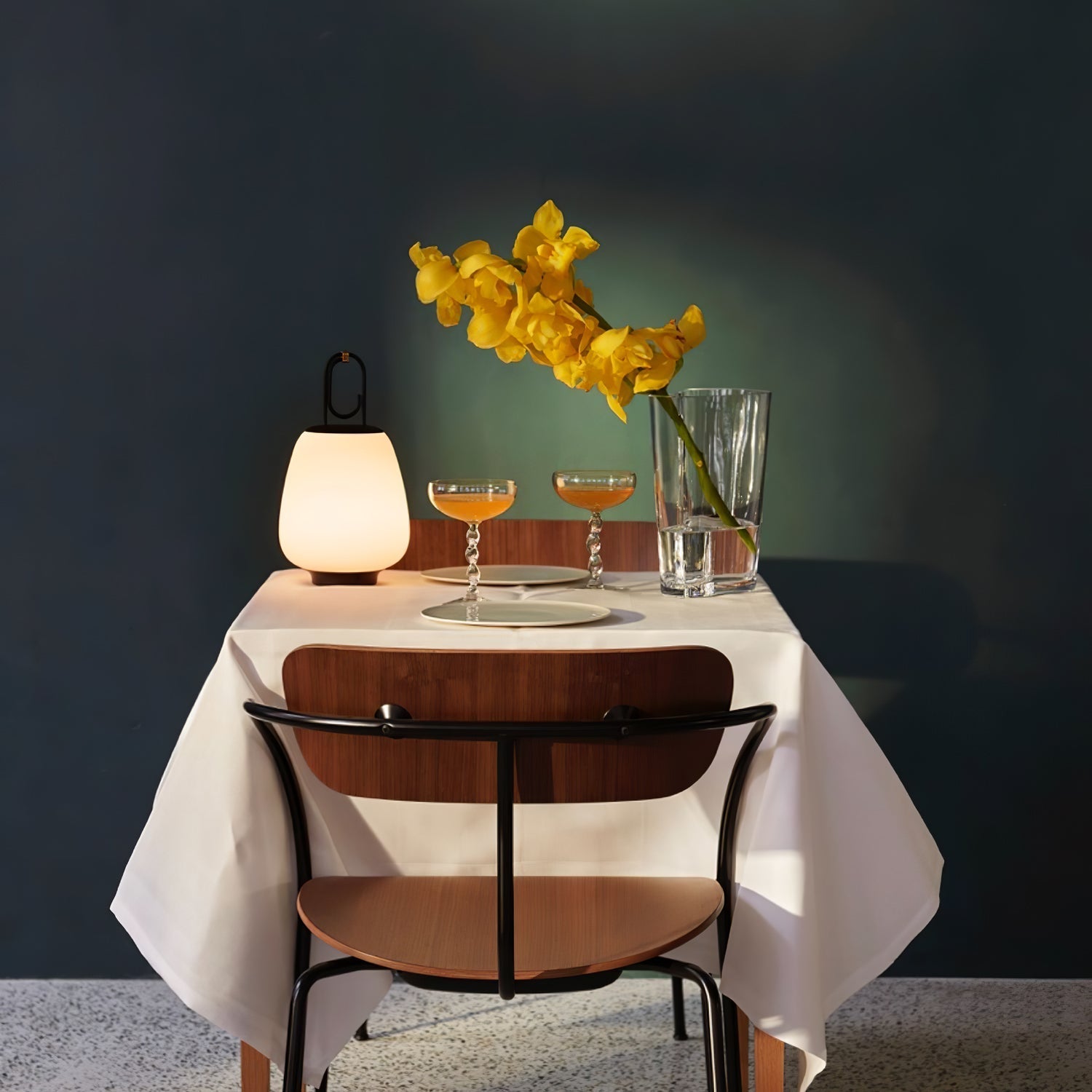 Portable Rechargeable LED Lantern Table Lamp Glass Shade Nordic Style Bedside Light