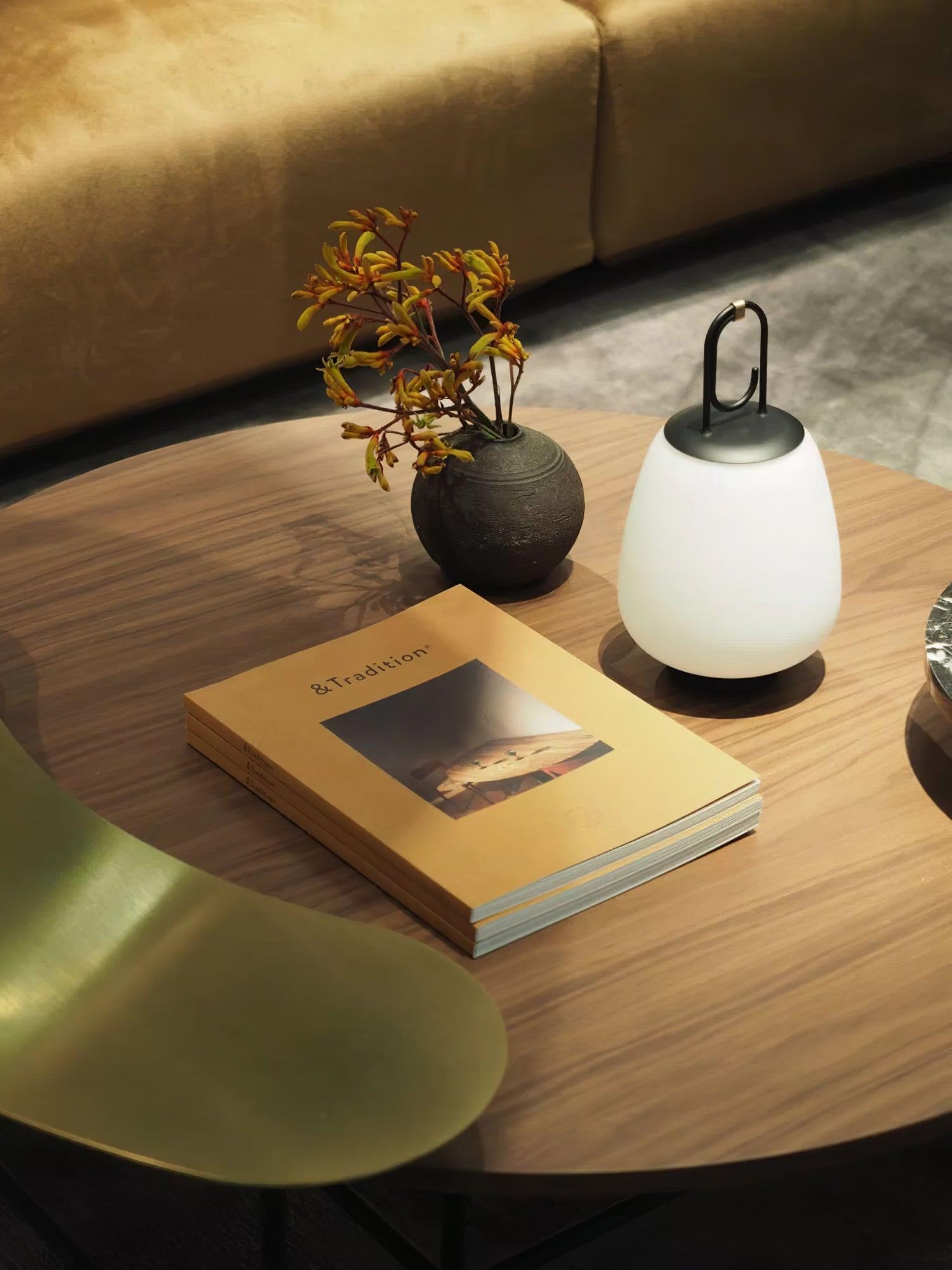 Portable Rechargeable LED Lantern Table Lamp Glass Shade Nordic Style Bedside Light