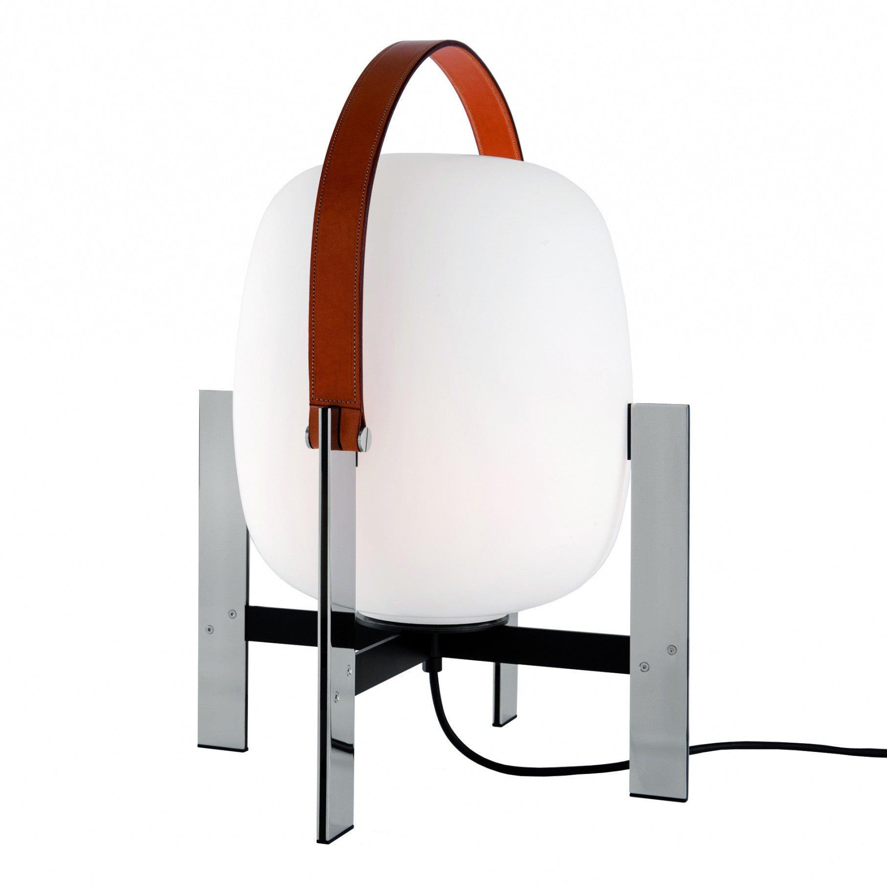 Modern Portable Lantern Table Lamp with Leather Handle and Opal Glass Globe for Bedside Lighting