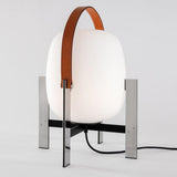 Modern Portable Lantern Table Lamp with Leather Handle and Opal Glass Globe for Bedside Lighting