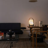 Modern Portable Lantern Table Lamp with Leather Handle and Opal Glass Globe for Bedside Lighting