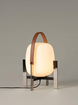 Modern Portable Lantern Table Lamp with Leather Handle and Opal Glass Globe for Bedside Lighting